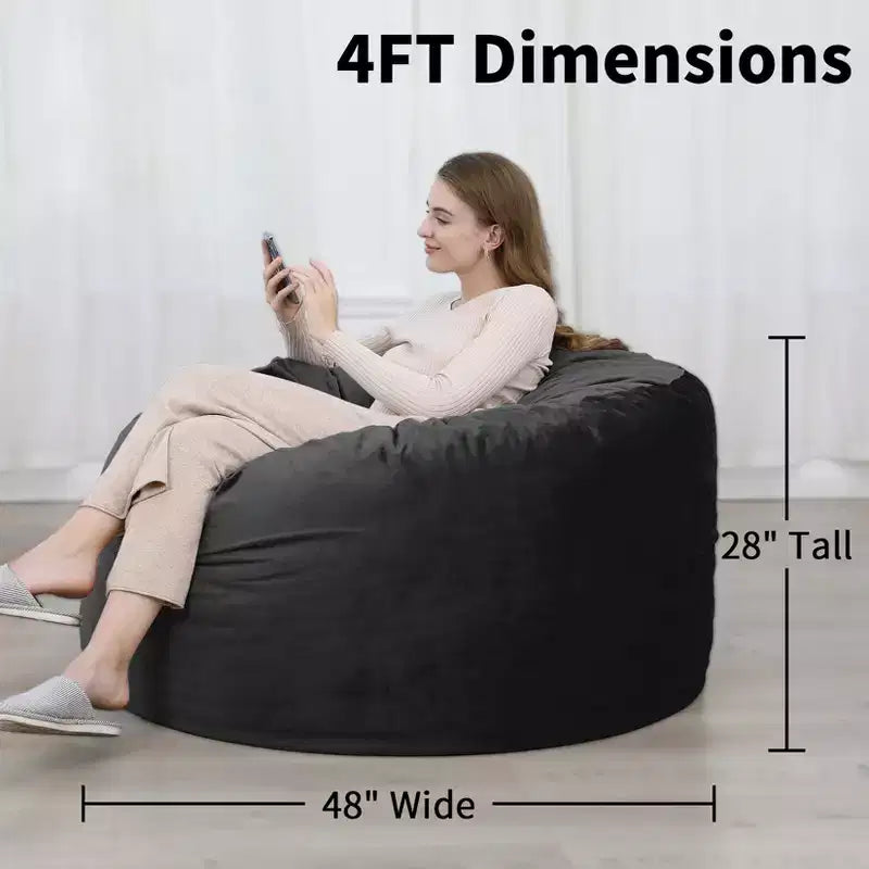 Pouf géant en mousse à mémoire de forme de 90 cm – Tissu doux en velours hollandais, canapé rond avec rembourrage inclus pour adultes