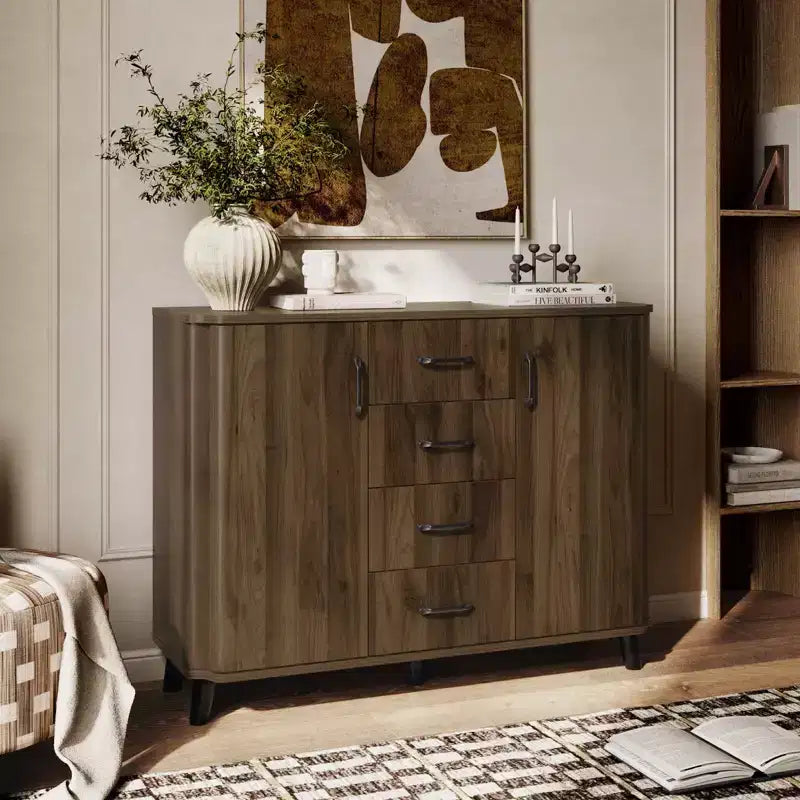 LuxenHome 47.2 W Accent Cabinet with Doors, Mid-Century Storage Cabinet for Living Room, Dining Room, Entryway, Dark Walnut