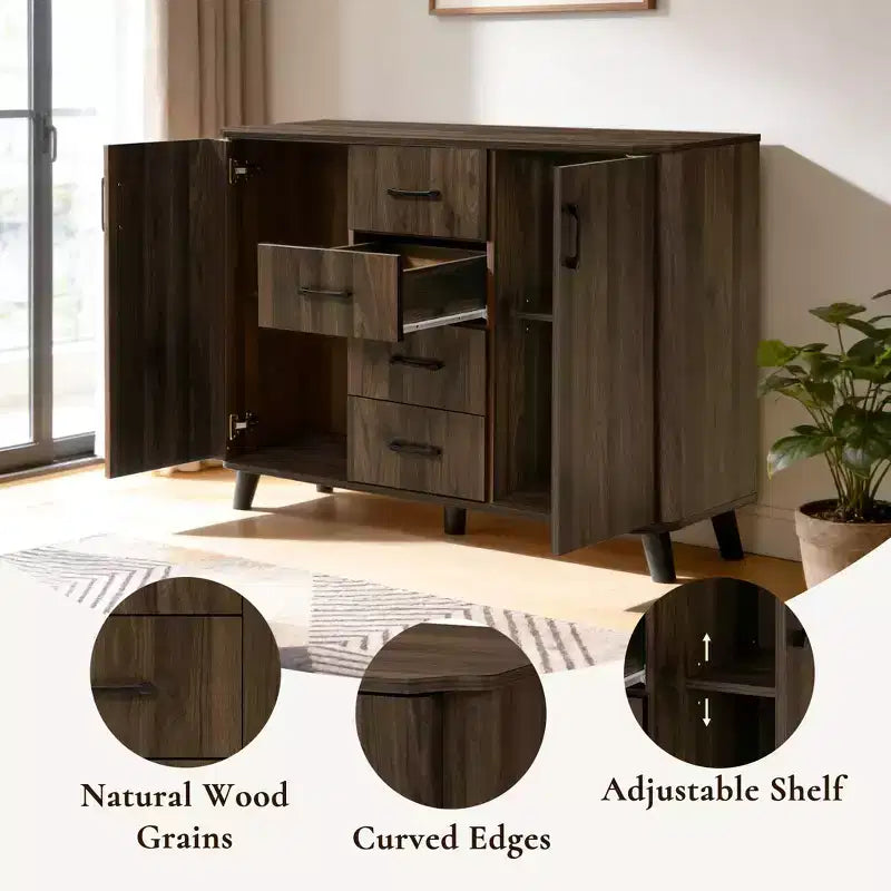 Meuble d'appoint 47,2 W avec portes, meuble de rangement Mid-Century pour salon, salle à manger, entrée, noyer foncé