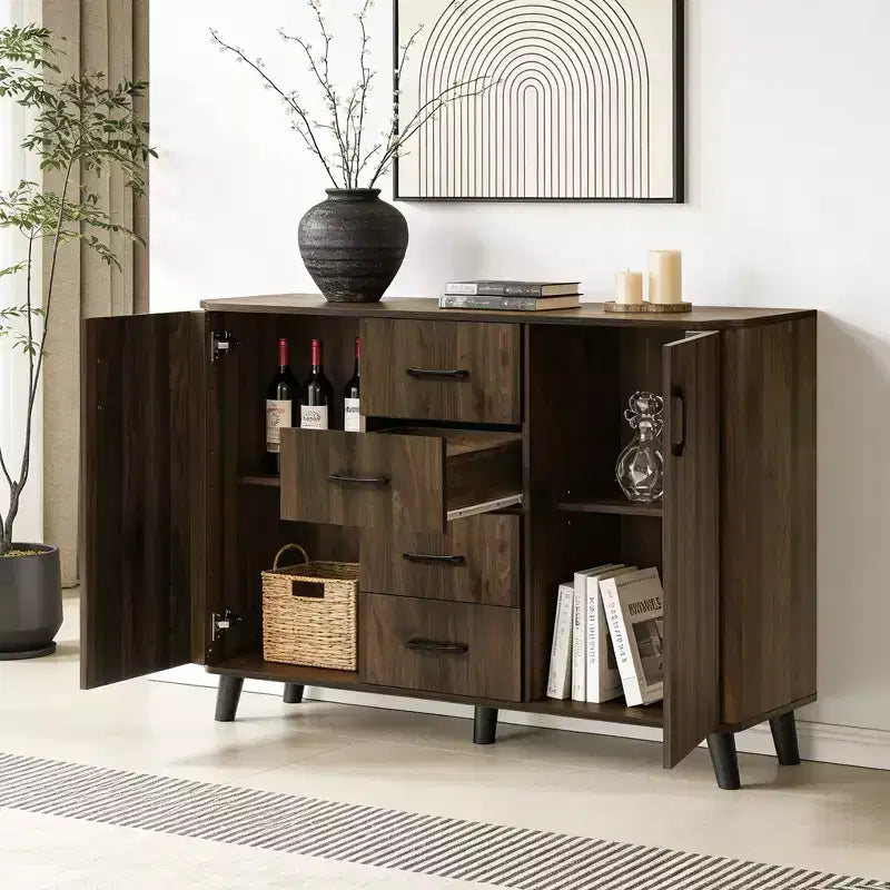 Meuble d'appoint 47,2 W avec portes, meuble de rangement Mid-Century pour salon, salle à manger, entrée, noyer foncé