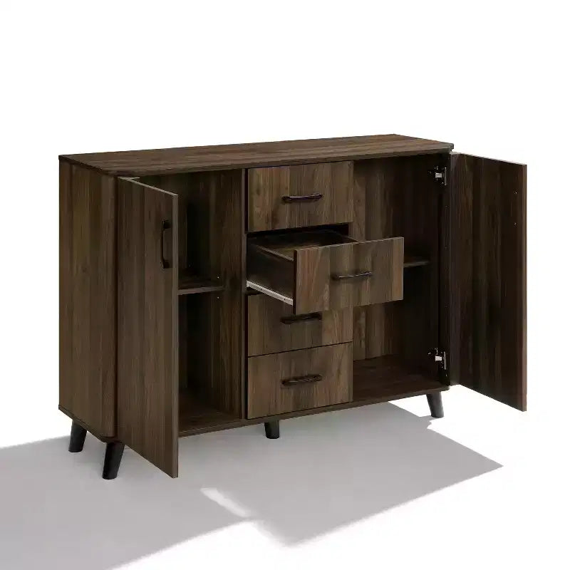 Meuble d'appoint 47,2 W avec portes, meuble de rangement Mid-Century pour salon, salle à manger, entrée, noyer foncé
